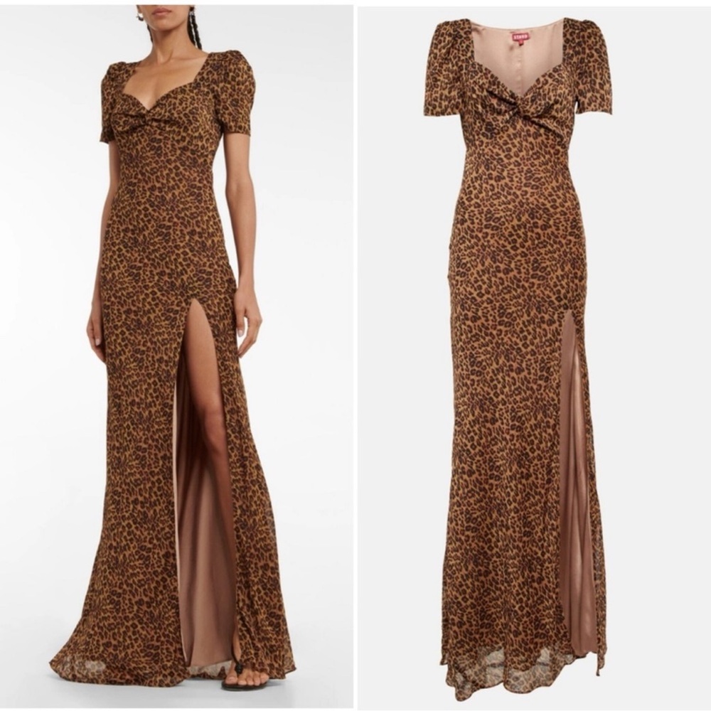 STAUD Leopard maxi slit front dress 0